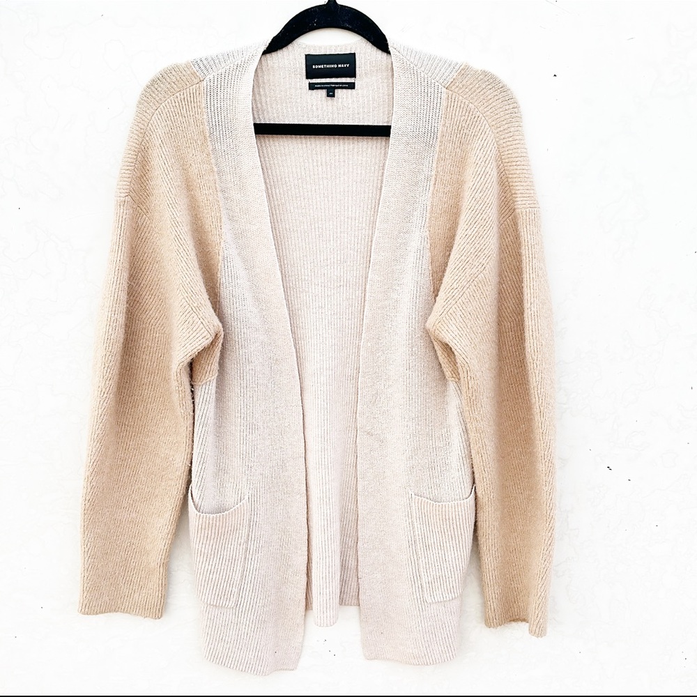 Something Navy Color Block Wool Open Front Cardig… - image 3